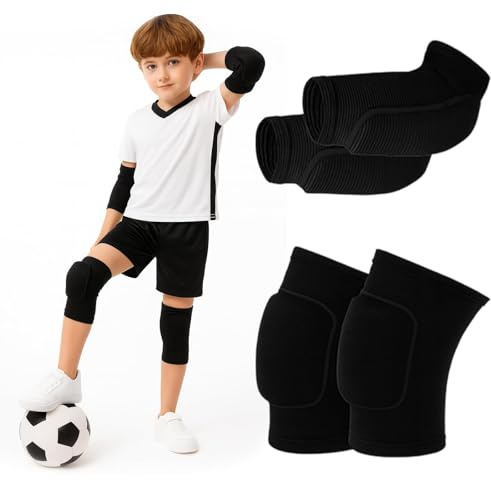 4-teiliges Set mit Knieschützern und Ellbogenschützern, Knieschoner Handball Kinder Weiches Verdickung für Handballtraining und Spiel Elastische Kollision Vermeidung Für Handball FußBall Wrestling