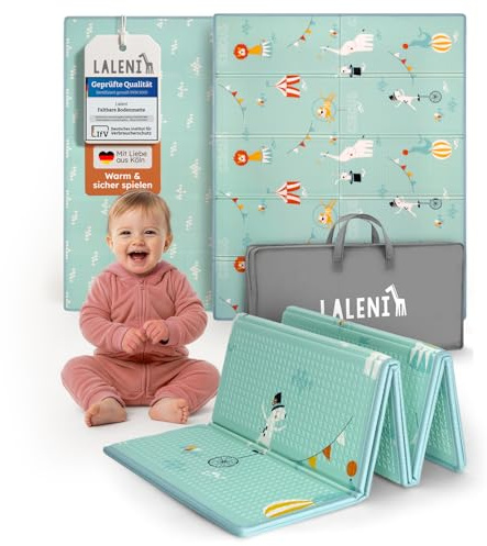 Laleni babymatta 150 x 180 x 1 cm, vattentät, hopfällbar lekmatta, isolerande och mjuk, för inomhus- och utomhusbruk – Cirkusmotiv