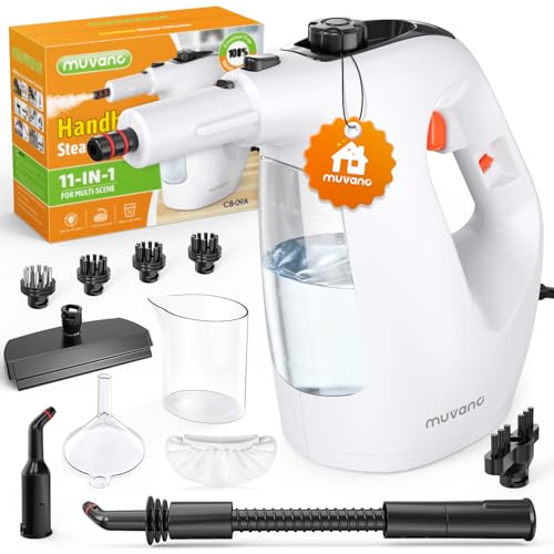 Muvano Handheld Steam Cleaner, Portable Pressurized Steam Cleaner with 10s Instant Heating, 450ml Visible Water Tank, Multi-Purpose Steam Cleaners for Kitchen Bathroom Tile Grout Upholstery
