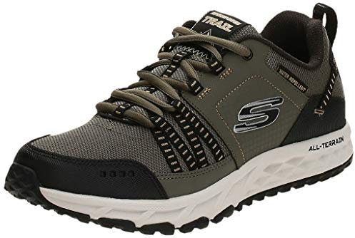 Skechers Herren Escape Plan Sneaker, Green Olive Leather Mesh Black Trim Olbk, 44 EU