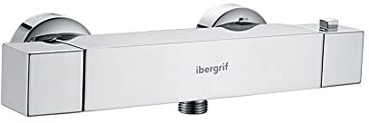 Ibergrif M21807-1 - Mitigeur Thermostatique Carré, Robinet de Douche Universal, Chromé, Argent