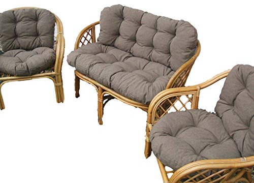 EIN Set Kissen für Ratan und passend für die meisten Dieser Art von Rattanmöbeln. 2 Sessel + Sofa. Hergestellt aus Baumwolle und POLYURETHAN-Schaum-GRANULAT (Dunkelbeige)