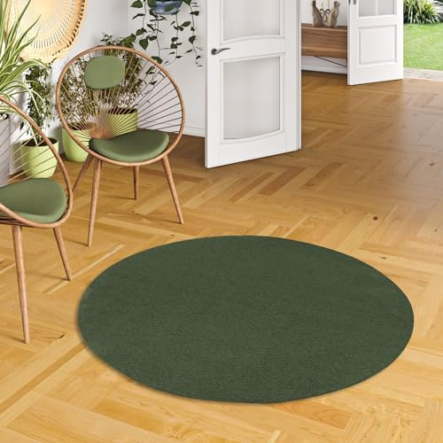Snapstyle Velvet Shaggy - Tappeto a Pelo Alto di Lusso - Verde - Rotondo - 4 Dimensioni