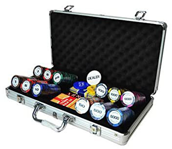 N/A Casino-Poker-Chip-Set, Professionelles Pokerset 14 Gramm Chips mit Nennwerten, für Blackjack Gambling Game Night,300pcs (Silver Aluminum Box)