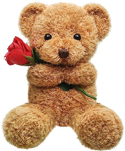 Civaner Bear Stuffed Animal Gift with Rose Funny Cute Bear Stuffed Animal Plush Gift for Mother Day Mom Birthday Wedding Christmas, 11.8 Inches(Beige)