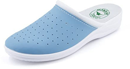 JOMIX Ciabatte Donna Casa Comode Sanitarie Ortopediche Zoccoli Infermiere Ospedale Scarpe Lavoro Pantofole Punta Chiusa Eco-Pelle ITD1752 (D Celeste, 39)
