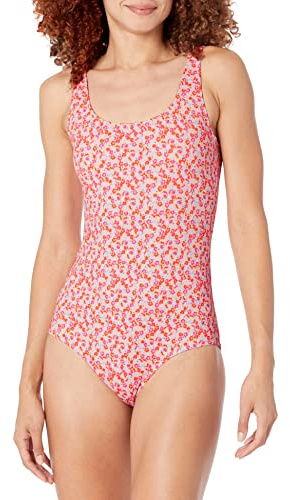 Amazon Essentials Costume da Bagno Intero con Copertura Integrale (Disponibile per Taglie Forti) Donna, Pesca Pallido Micro Floreale, 46