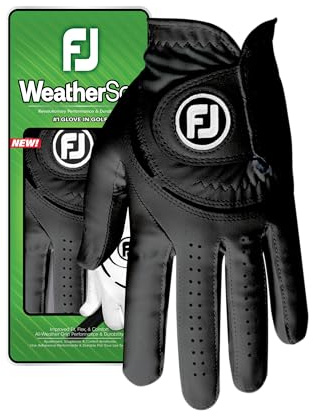 FootJoy Herr WeatherSof golfhandske, svart, kadett medium/stor, bärs på vänster hand