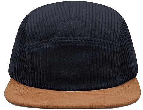 Clakllie Casquette de baseball à 5 panneaux en daim à bord plat réglable en velours côtelé pour homme et femme, D5PH05-Bleu marine, Taille unique