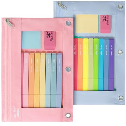 Mr. Pen- Pencil Pouch for 3 Ring Binder, 2 Pack, 10x6.75, Smooth Zipper