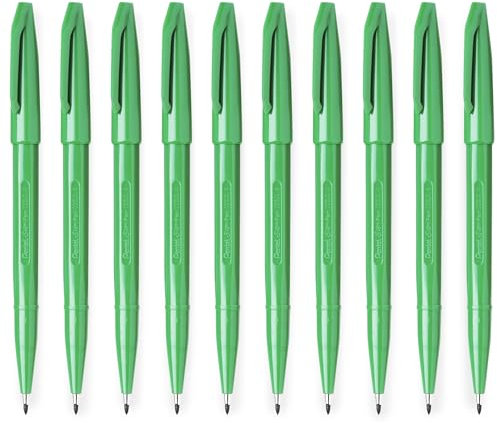 Pentel S520 Original Sign Pen Faserschreiber Fineliner, 2 mm Spitze, 1 mm Strichbreite, Grün, 10 Stück