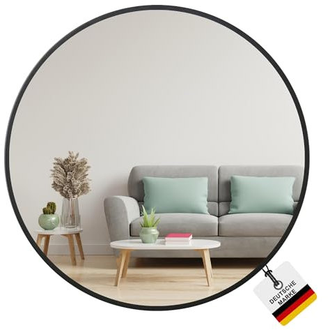 Albatros Designerspiegel rund schwarz mit Metallrand, 60cm Durchmesser, für Wohnzimmer, Badezimmer, Flur, Schlafzimmer, groß, Wand, Spiegel