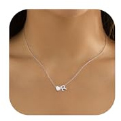 LOLIAS Collana Personalizzata Donna Cuore Argento Acciaio Inossidabile Ciondolo Lettera Cuore Piccolo Regali Ragazze