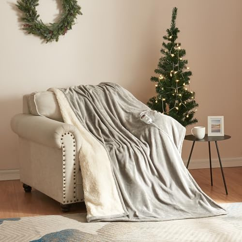 [en.casa] Elektrische Heizdecke Archi 180 x 130 cm Wärmedecke mit Abschaltautomatik inkl. Controller beheizbare Decke 10-Stunden Timer Thermodecke mit 10 Heizstufen Überhitzungsschutz Hellgrau