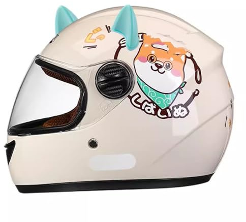 QJWMatic Casque De Moto pour Enfants Casque Intégral Léger Électrique Quatre Saisons avec Pare-Soleil Garçons Filles pour 3-12 Ans B,48-55CM