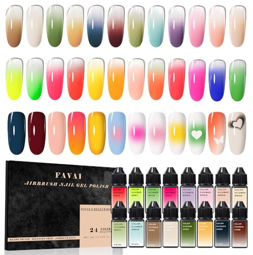 FAVAI Airbrush gel nagellack, 24 färger airbrush gel nagellack, Baby Boomer Air Gel Set, UV LED nageldekoration - Hot Collection 24 x 10 ml