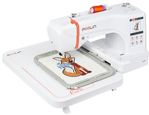 POOLIN EOC06 Machine à Broder,Grande Surface 20x28 cm, Écran Tactile LCD 18 cm,Brodeuse Numérique USB WiFi, Lettres et Motifs Combinés,pour Débutants,Cadeau Noël,Cadeau pour Maman et Femme