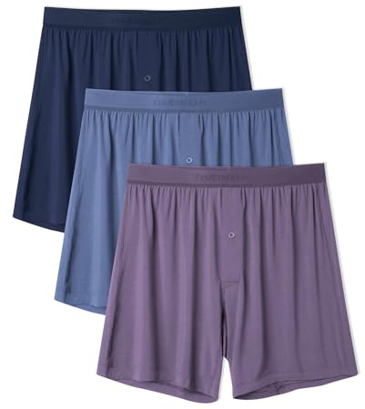 DAVID ARCHY Ultra Soft Modal Underwear Mens Boxer Shorts Loose Breathable Boxers for Men 3 Pack(L,Moonlight Blue/Navy Blue/Gray Violet)