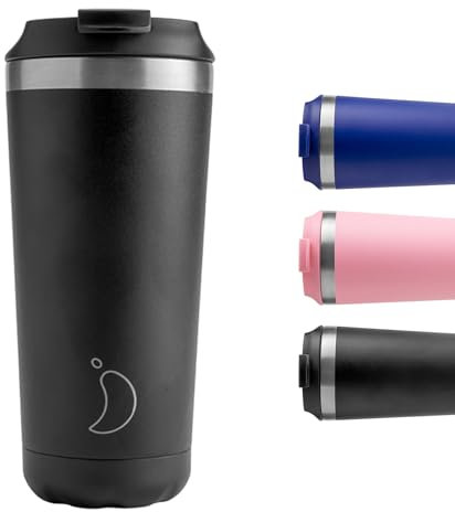 Chilly's Original Coffee Cup - Thermal Mug For Cold & Hot Drinks - Leak-Proof Travel Mug with Lid - Double Walled Vacuum Insulated Mug - Stainless Steel - Monochrome Black, 500ml