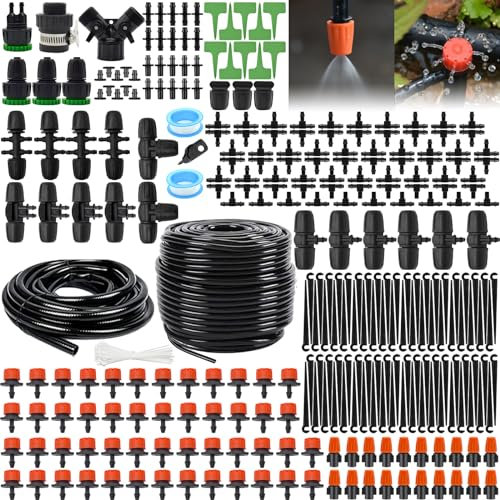 Garten BewässerungsSystem, 344 PCS Garten Bewässerung Kit,45M+15M Bewässerungsrohre Automatik Tröpfchenbewässerung Gartenbewässerungssystem für Landschaft,Gewächshaus,Flower Bed