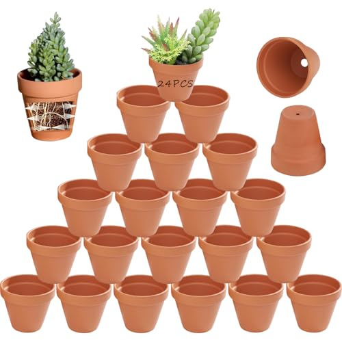 Kinfezlon Pack de 24 Macetas de Terracota de 5 x 5,5 cm, Pequeñas Macetas de Barro, Reutilizables Pequeñas Macetas de Barro con Agujero de Drenaje, para Plantas para el Hogar y la Oficina