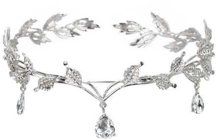 Älvor huvudbonad, tiara älvor, blad bröllop tiara krona, feer huvudbonad damer, elfenkrona smycken, feer krona, strass kristall brud tiara, prinsessa kristall tiara huvudbonader för kvinnor flickor,