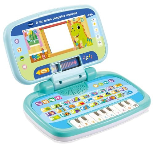 VTech My First Music Computer, Interactive Computer for Kids, Computer with 4 Applications/Games, Convenient Handle, Children's Game with ABC Keyboard, Italian Language, Batteries Included