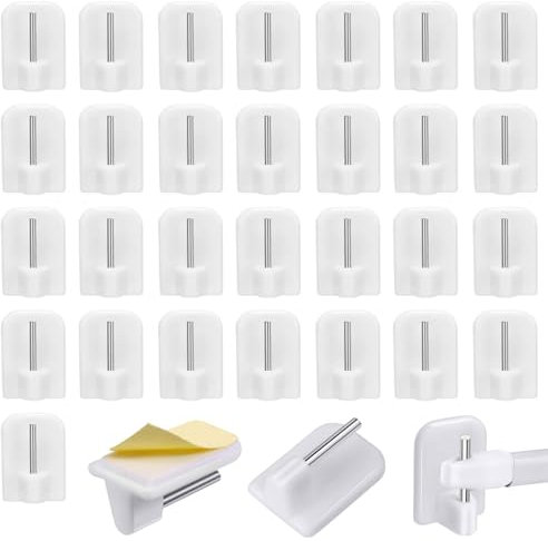 30 Pcs Self Adhesive Hooks for Net Curtains, Plastic Sticky Net Curtain Rod Hooks, Adhesive Curtains Pole Support Hook for Window Wall, or Hanging Towel Clothes Robe, etc(White)