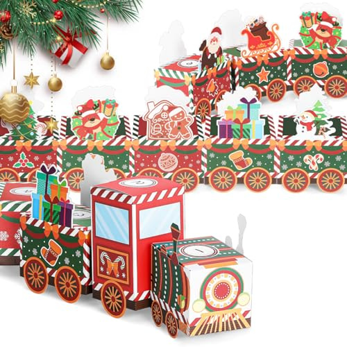 NIYANGLE 24 Pcs Diy Christmas Advent Calendar Boxes, Empty Advent Calendar Boxes to Fil Cute Train Christmas Countdown for Boxes Cardboard Number Box for Xmas Holiday Decorations