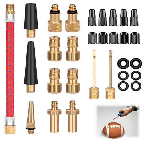 Set pompa per bicicletta, kit adattatori valvole Schrader Presta Dunlop, raccordo pompa e adattatore valvola compressore, ugello gonfiaggio bicicletta e pallone, con tubo di gonfiaggio, scatola di