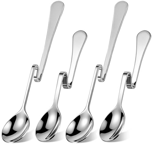 Amosfun Set de 4 Cucharas para Remover Café Curvas de Acero Inoxidable Mango Ergonómico para Mezclar Espresso y Postres en Restaurante y Hogar