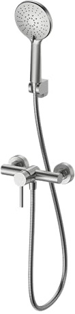 HOMSSY Grifo Ducha Monomando Inox Cepillado – Set Completo con Mango, Flexo 1,75 m y Soporte, Acero Inoxidable, Cartucho Cerámico, Instalación Estándar 1/2