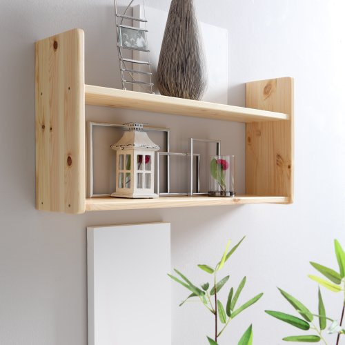 TiCAA Wandregal, Hängeregal, Kiefer Massivholz Natur, Bücherregal Wand 20 cm Tief, Wandboard für Wohnzimmer, Schlafzimmer, Kinderzimmer & Büro, 60/90 cm