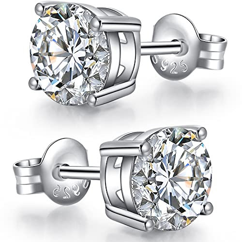 Ohrstecker Silber 925 Herren Diamant Ohrstecker Weißgold Silber Ohrringe Stecker Zirkonia Nickelfrei Ohrringe Damen Mens Silver Earrings 4mm