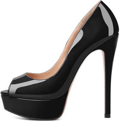 EDEFS - Escarpins Peep Toe Femme - Plateformes Chaussures à Talons Hauts - Escarpins Bout Ouvert Femme - Noir 38