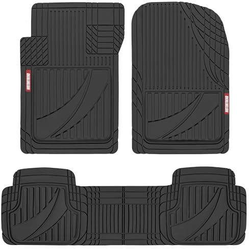 Motor Trend FlexTough™ Advanced Black Rubber Car Floor Mats – Heavy Duty Trim to Fit All Weather Floor Mats for Cars Truck SUV - Automotive Car Interior Floor Liner Protection - Universal Fit