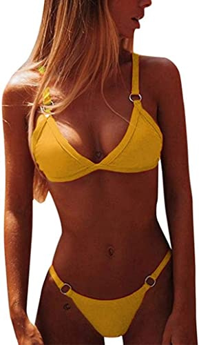 CheChury Sexy Tanga Bikini Mujer Traje de Baño de Dos Piezas Brasileño Bañadores Color Sólido Bikini Push-Up Sujetador Acolchado Playa Ropa de Baño para El Verano