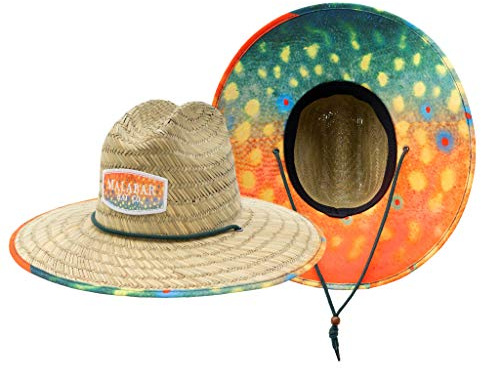 Malabar Straw Sun Hat with Fish Scales Print - Wide Brim Hat for Men & Women - Adjustable Drawstring Chin Cord Sun Hat for Beach, Cruise, Paddle Board, Fishing, Boating, Hiking & Outdoor Protection