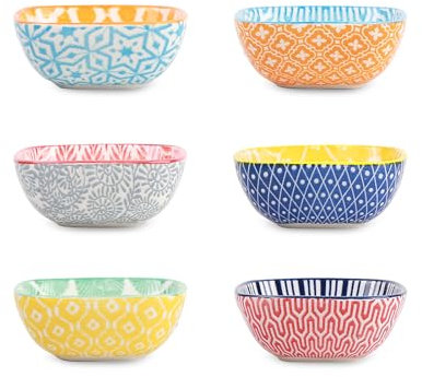 Selamica 75 ml Kleine Schüssel Set, Quadrat Tapas Schalen, Dipschalen, Snackschale für Ketchup-Gewürze, Beilagenschale, Grill, Auflaufförmchen, ofenfest, 6er Set, Bunte