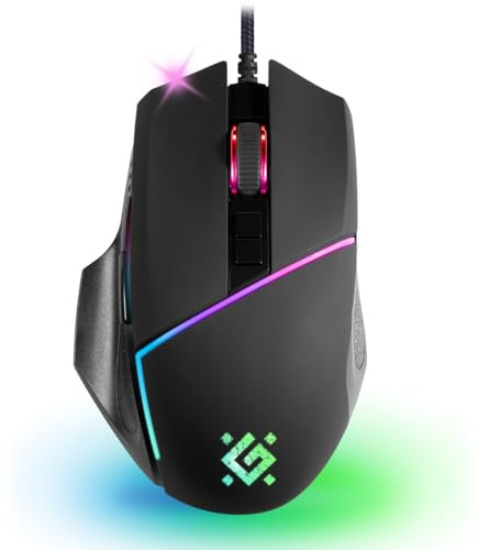 Defender Warfame GM-880L Ergonomische Gaming Maus Kabelgebundene PC Maus, 12800-DPI-Sensor, 8 programmierbare Tasten, Feuertaste, RGB-Beleuchtung mit 14 Modi, 6-stufige DPI-Umschalttaste, Schwarz