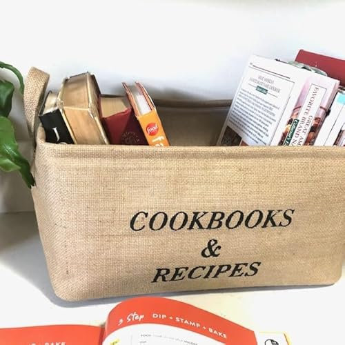 Pear Tree Essentials Cookbook and Recipe Storage Large Foldable Bin Burlap Kitchen Decor for Pantry