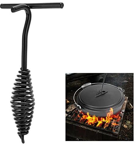 Topyond 19.5CM Dutch Oven Lid Lifter, Outdoor Camping Pot Hook, Cast Iron Extended Pot Lifter Handle, Screw Lift Handle Lid Holder, Black Finish, BBQ Lid Lifter