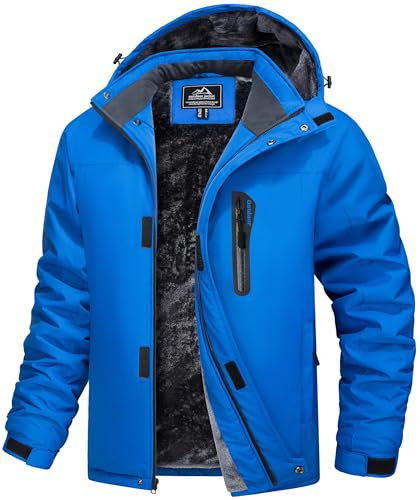 MAGCOMSEN Herren Gefüttert Snowboardjacke Wasserdicht Ski Jacke Softshell Winterjacke Männer Atmungsaktiv Fleecejacke Warme Trekkingjacke mit Kapuze Blau M