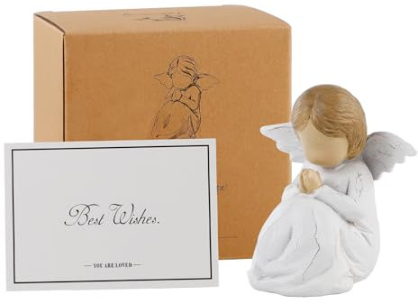 JINGIHE Angelo Custode Statuetta, Resina Angeli Statuette in Preghiera Per La Famiglia, Intagliato a Mano, Presepe Natalizio Soprammobile, Regalo di Ringraziamento