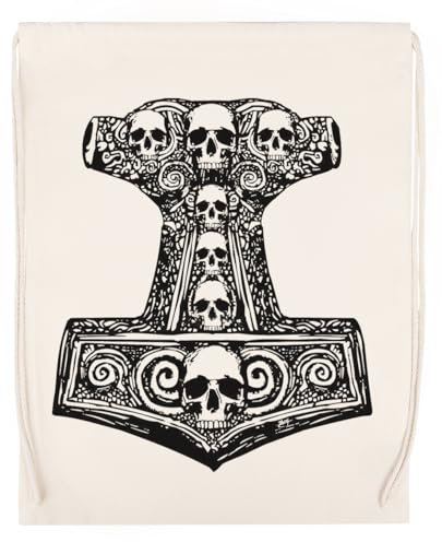 GUNMANTOR Thors Hammer Schwarz Beige Sport Reise Sporttasche Langlebig Umweltfreundlich Drawstring Gym Bag