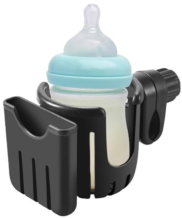 OAAO 1 Piece Black ABS+Rubber Universal Cup Holder, Stroller & Bicycle Accessory, 2-in-1 Phone & Water Bottle Holder