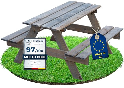 Set seggiolino e tavolo picnic per bambini in legno – Gruppo di seduta interni-esterni – Qualità produttore – Made in EU, colore: grigio