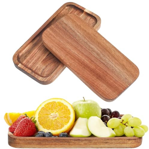 Cabilock Set of 3 Serving Platters Wooden Charcuterie Boards for Party Food Dish Rectangle Solid Acacia Wood Trays Home Decor Cheese Board Snack Appetizer Plates Kitchen Dinner Serving Tray