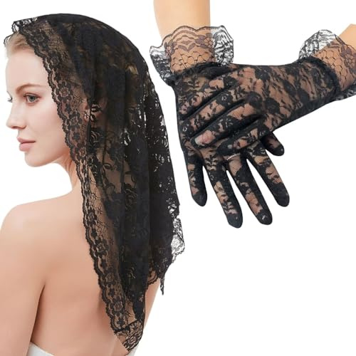 RUNRAYAY Negro velo de cuerdas roto de cuerdas de novia de cuerdas de cuerdas ropa de Halloween velo de novia con guantes cortos de cuerdas de cuerdas fiesta de cosplay