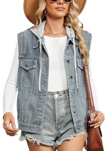 Sukany Women's Casual Denim Jean Vest Oversized Sleeveless Waistcoat Loose Button Down Jacket